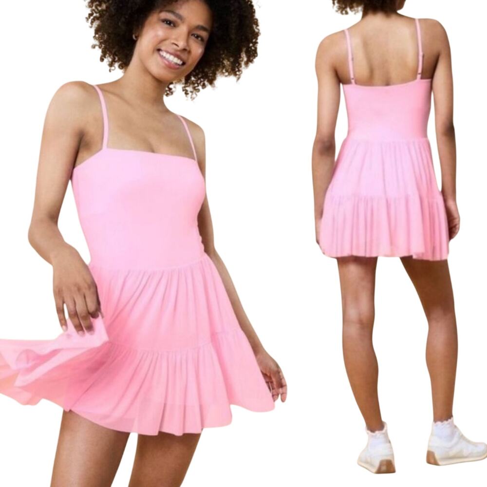 Blogilates Ballerina Mini Dress Tiered Mesh Fit & Flare Light Pink Womens Small